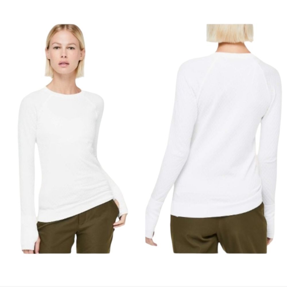 Lululemon Rest Less Pullover Textured Long Sleeve Top Thumb Holes White 4